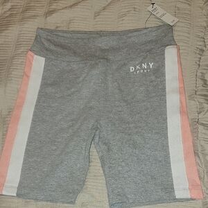 DKNY Girld's Gray Shorts with Pink and White Stripes NEW